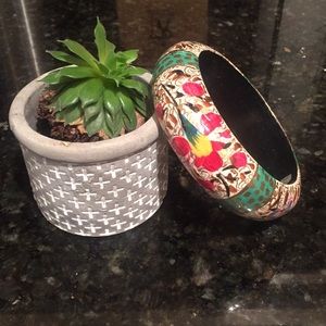Wooden hand painted multicolored bangle bracelet